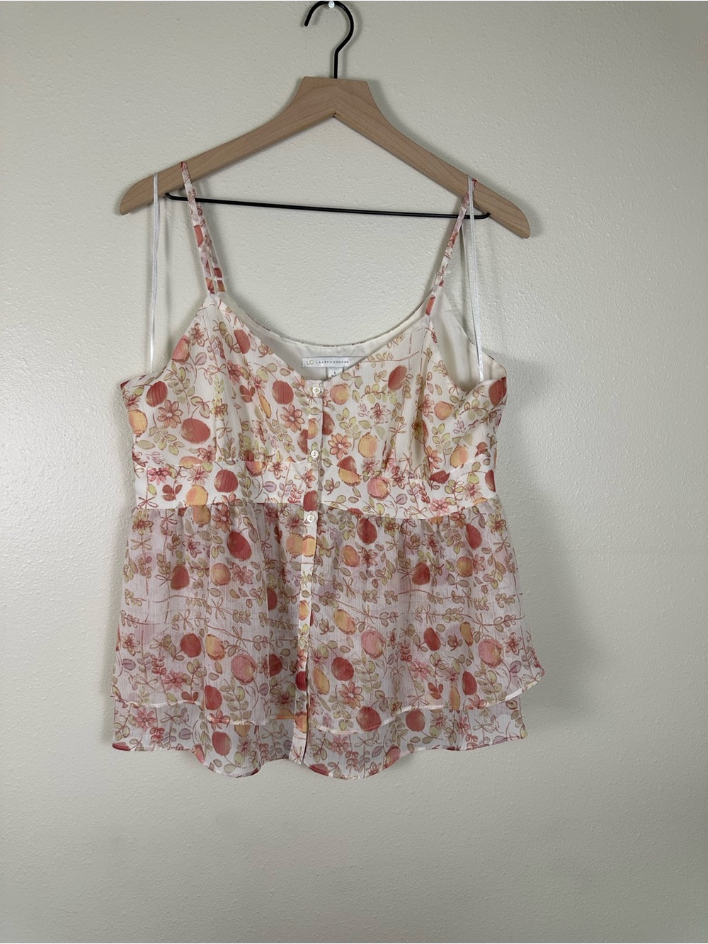LAUREN CONRAD Women Large Coquette Whimsy Fairy Floral Peplum Cami Tank Top